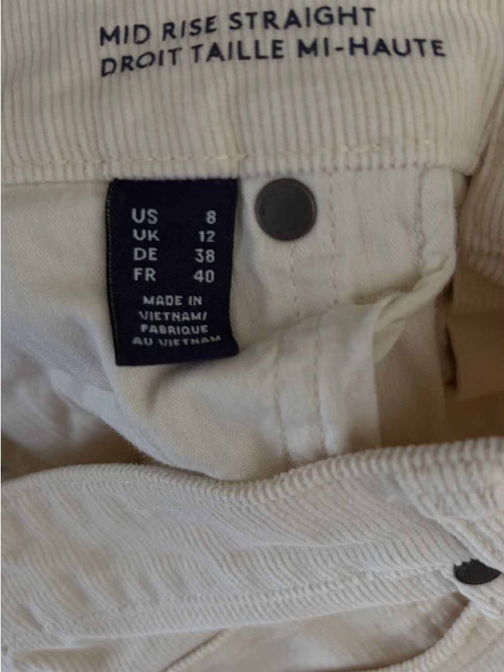 Lands’ End Mid Rise Straight Leg Corduroy Pants, ivory, size 8. - Picture 8 of 10